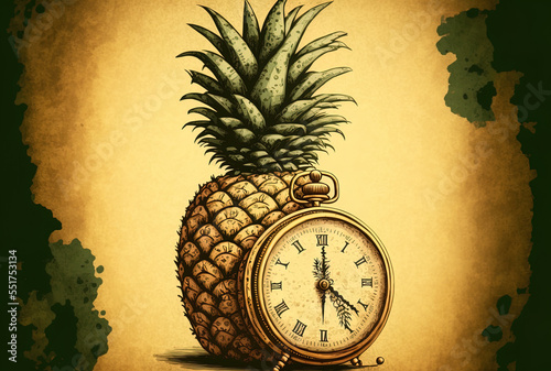 Old watch, alarm clock, vintage watch, antique watch, pineapple cartoon, pineapple, fresh fruit, clock, alarm, tropical fruit, analog clock, fruit, watch, time, second, hour, time, countdown timer, or photo