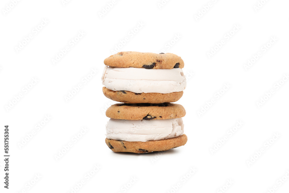 Concept of sweet food, cookies with ice cream, isolated on white background Concept of sweet food, cookies with ice cream, isolated on white background