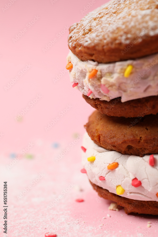 Concept of sweet food, tasty cookies with ice cream