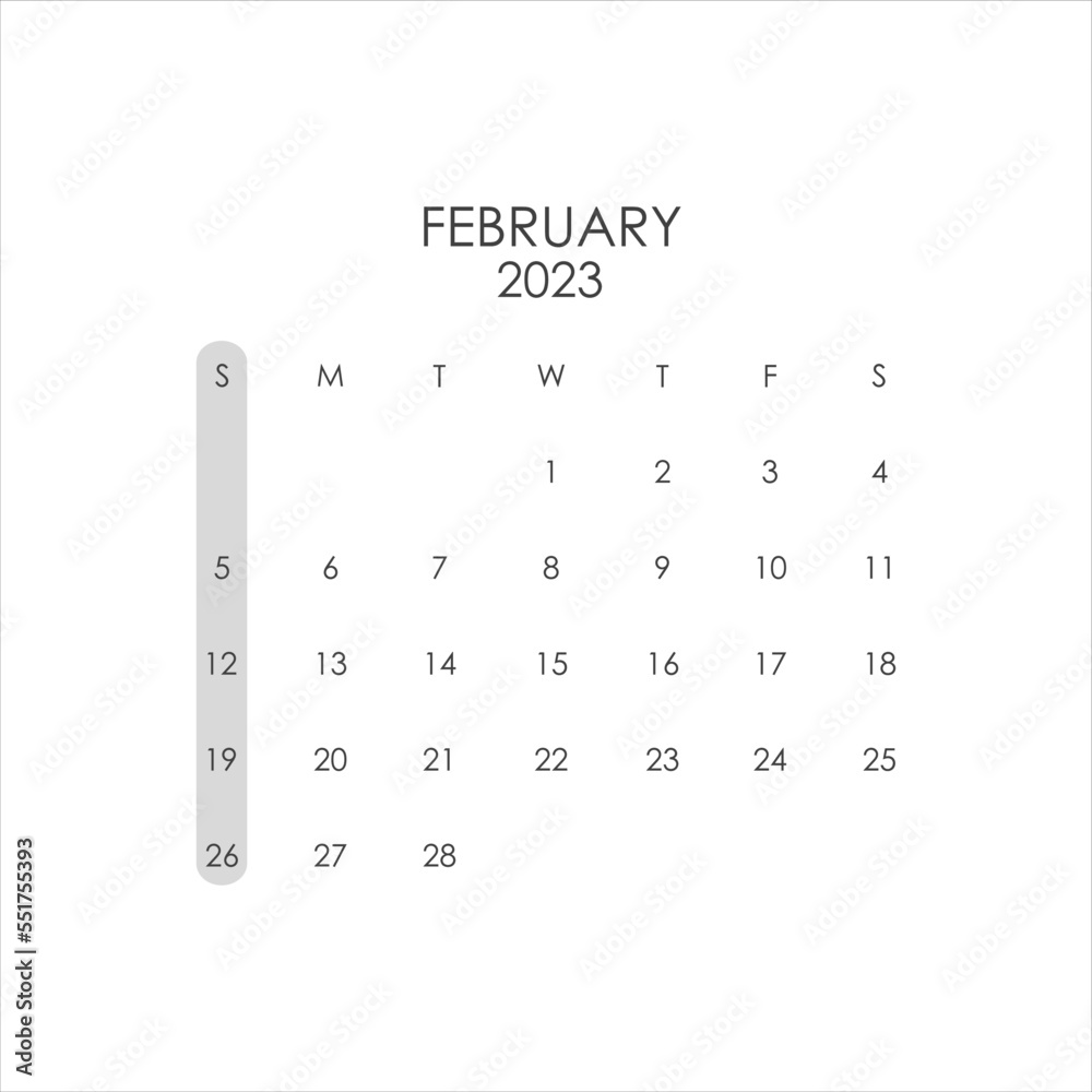 February 2023 calendar template. Layout for February 2023. Printable