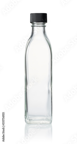 Glass bottles placed on a white background.