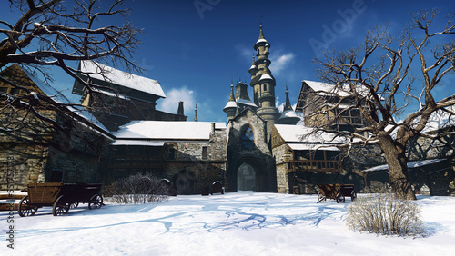 Old medieval town in cold winter