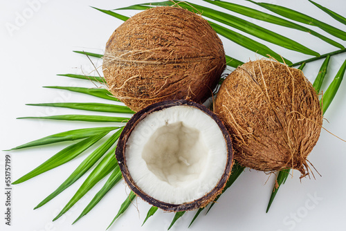 fresh natural coconut on white acrylic background