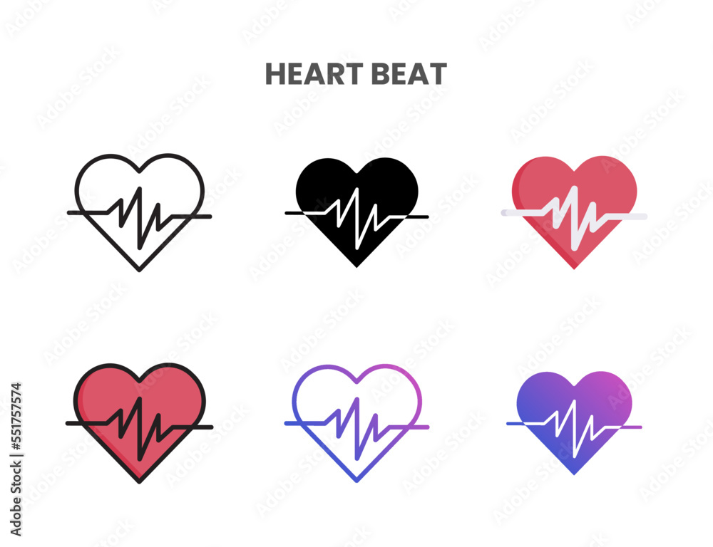 Heart Beat icons vector illustration set line, flat, glyph, line color gradient. Great for web, app, presentation and more.