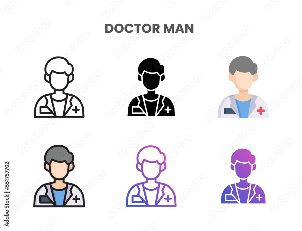 Doctor man icons vector illustration set line, flat, glyph, line color gradient. Great for web, app, presentation and more. Doctor man icons vector illustration set line, flat, glyph, line color gradient. Great for web, app, presentation and more.