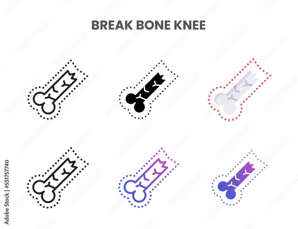 Break Bone Knee icons vector illustration set line, flat, glyph, line color gradient. Great for web, app, presentation and more.