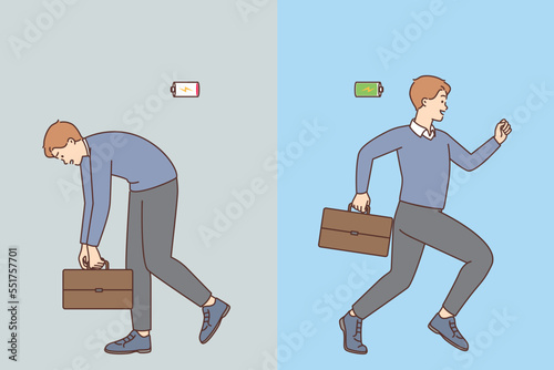 Tired and energetic man 