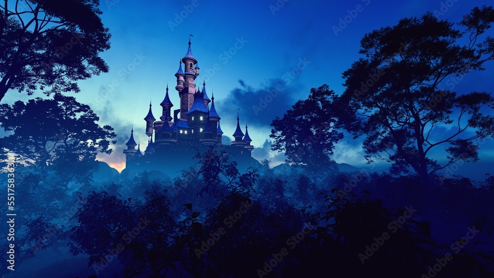 King's castle in a dark park