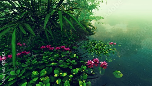 Aquatic plants growing on the river