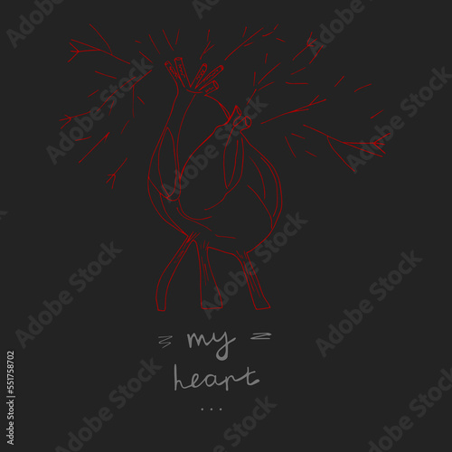 Medical Cardiology concept icon. Vector heart with blood circulation and vessels. Illustration design in linear style. Logo Template