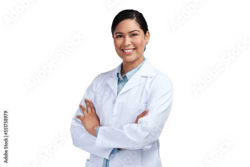 Photo PNG of a cropped portrait of an attractive young female scientist standing with