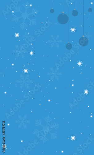 illustration of a blue background with falling snowflakes in a flat style. christmas banner vector with christmas balls