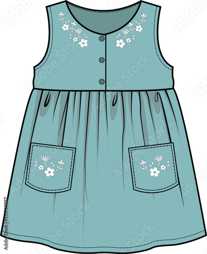 BABY GIRL EMBROIDERY COLLAR DRESS VECTOR