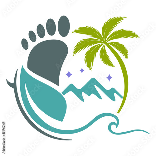 Isla tropical, icono vector, mundo, bio, ecofriendly, mundo estrellas montaña
