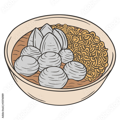 Bakso Indonesian Food Meat Ball Hand Drawn Doodle Vector Illustration