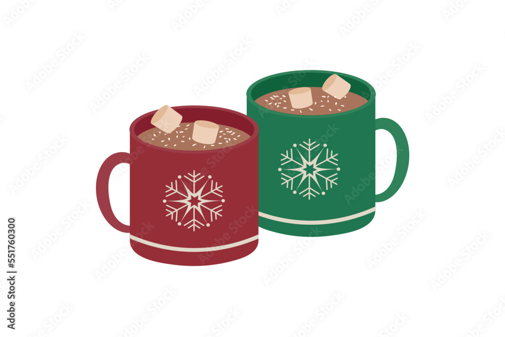 Hot chocolate with marshmallows. A cup with an ornament in the form of snowflakes and the inscription Merry Christmas. Vector illustration. Hot chocolate with marshmallows. A cup with an ornament in the form of snowflakes and the inscription Merry Christmas. Vector illustration.
