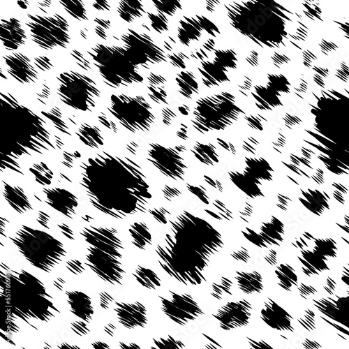 Dalmatian seamless pattern. Animal skin print. Dog and cow black dots on white background. Vector