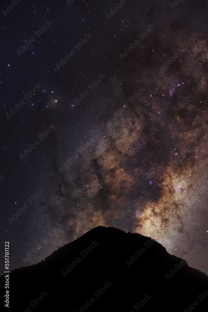 mountain silhouette and blue night sky milky way and star on dark background. universe called,nebula and galaxy with noise and grain. mountain silhouette and blue night sky milky way and star on dark background. universe called,nebula and galaxy with noise and grain.