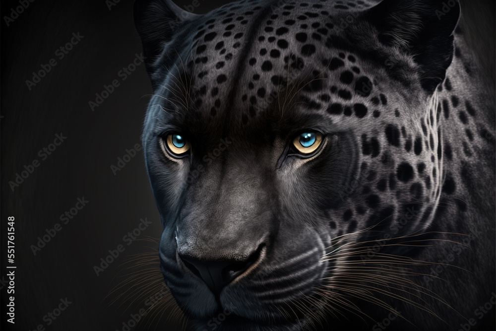 Close up on a black jaguar eyes on black