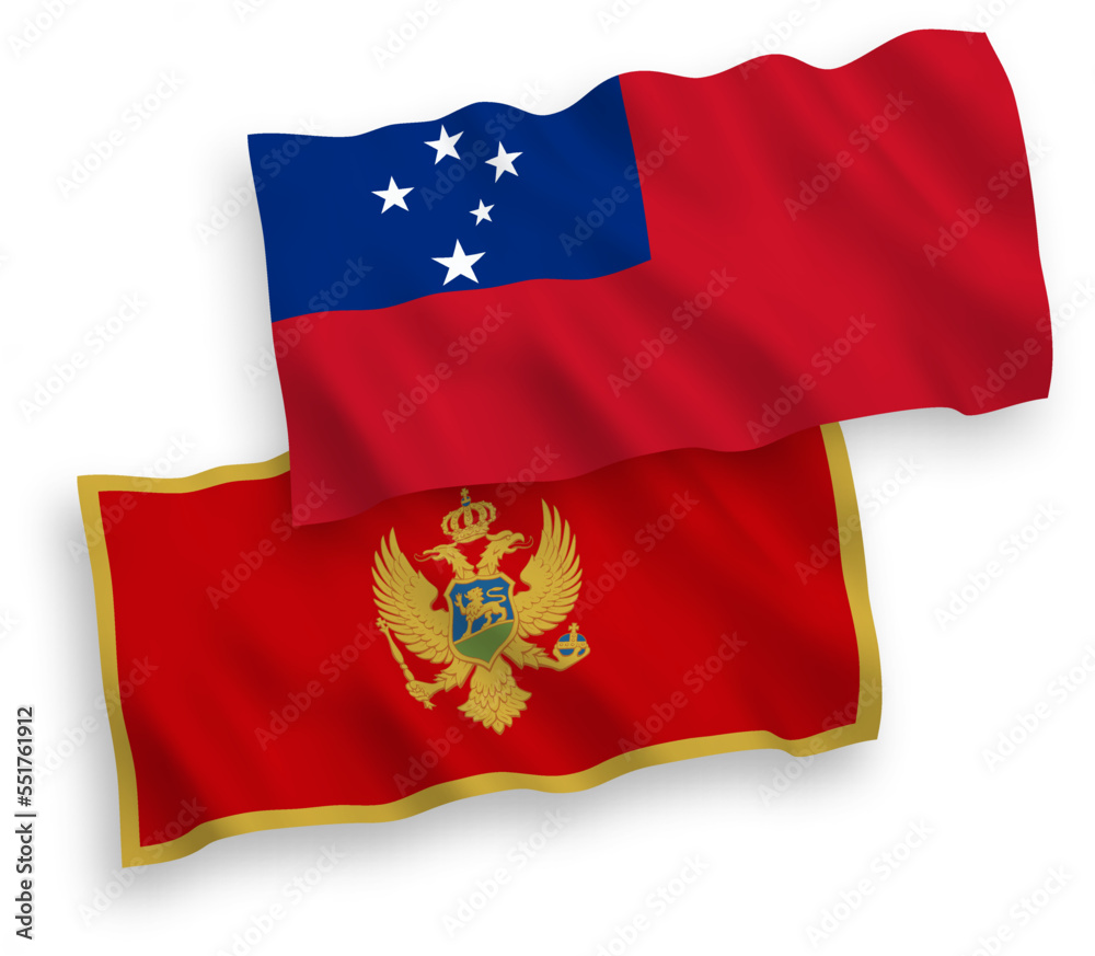 Flags of Independent State of Samoa and Montenegro on a white background Flags of Independent State of Samoa and Montenegro on a white background
