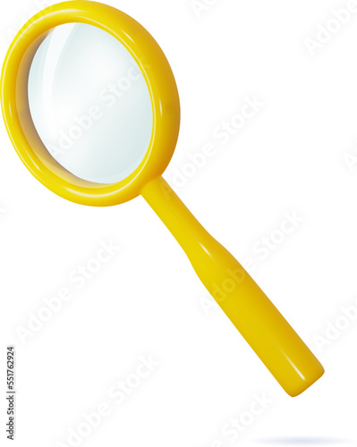 Magnifying glass as sign for search, zoom, enlarge, find and. Cartoon clay vector illustration isolated on white background.