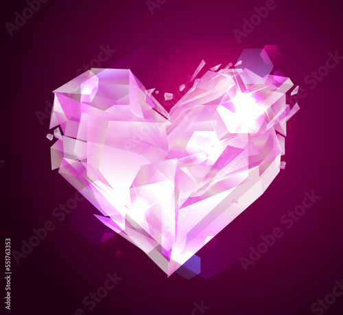Pink diamond heart symbol, glass shards heart