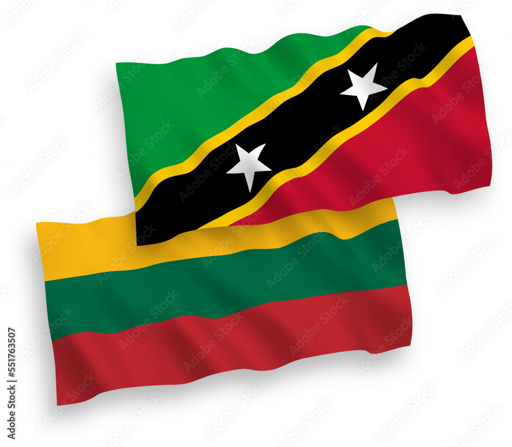 Fototapeta premium Flags of Lithuania and Federation of Saint Christopher and Nevis on a white background