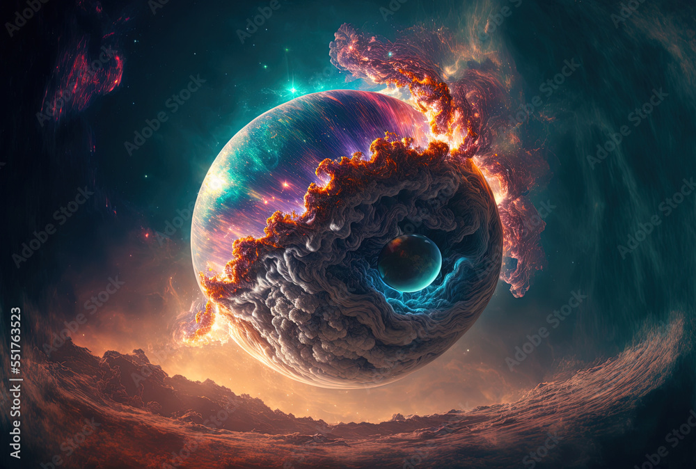 ionized gas cloud in the form of a planet in space outer space star ...