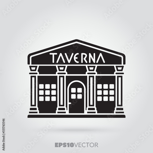 Greek restaurant glyph icon. Cute little tavern facade symbol. Solid black EPS 10 vector building.
