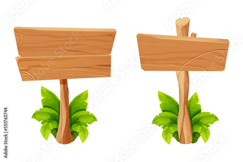 Set of wooden tablets, textured panels, signboard in cartoon style isolated on white background stock vector illustration. Rustic board, plank with place. Ui game assets, rural background. 