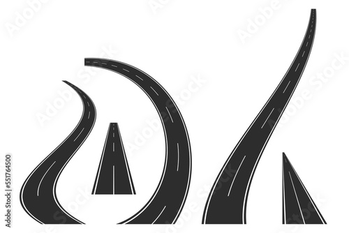 Asphalt roads set, roadways collection vector illustration.