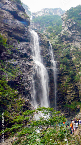 The famous Sandiquan Waterfall in Lushan Mountain  Jiujiang City  Jiangxi Province  China  has the reputation of  the first wonder of Lushan Mountain .
