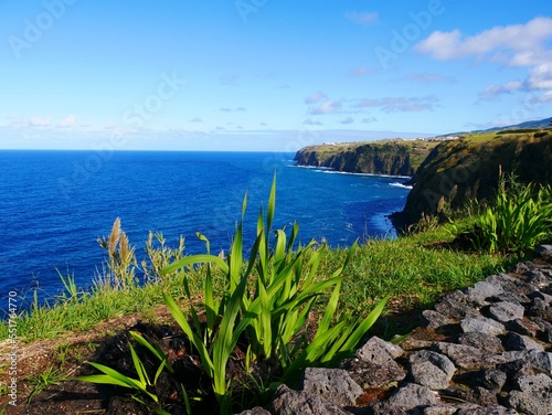 Falaise sur l'océan Atlantique vue du miradouro da Rocha sur l'île de Sao Miguel dans l'archipel des Açores. Portugal Europe