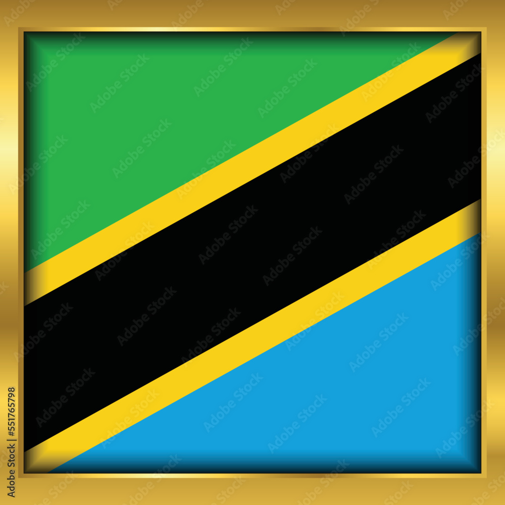 Tanzania Flag,Tanzania flag golden square button,Vector illustration eps10. Tanzania Flag,Tanzania flag golden square button,Vector illustration eps10.