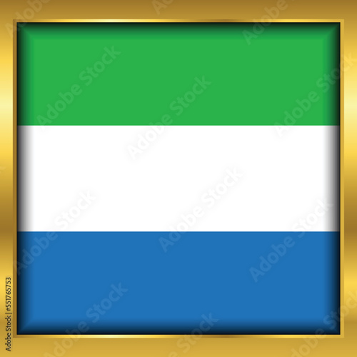 Sierra Leone Flag,Sierra Leone flag golden square button,Vector illustration eps10.