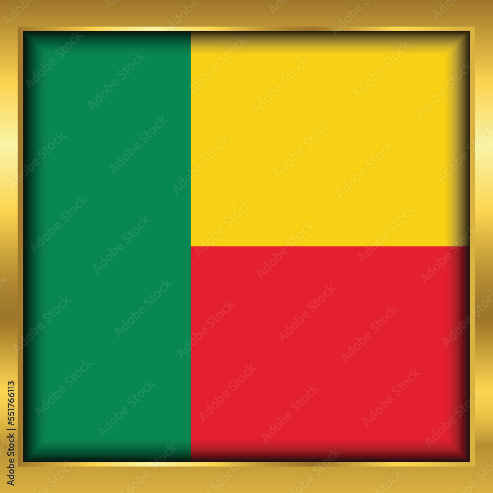 Benin Flag,Benin flag golden square button,Vector illustration eps10.