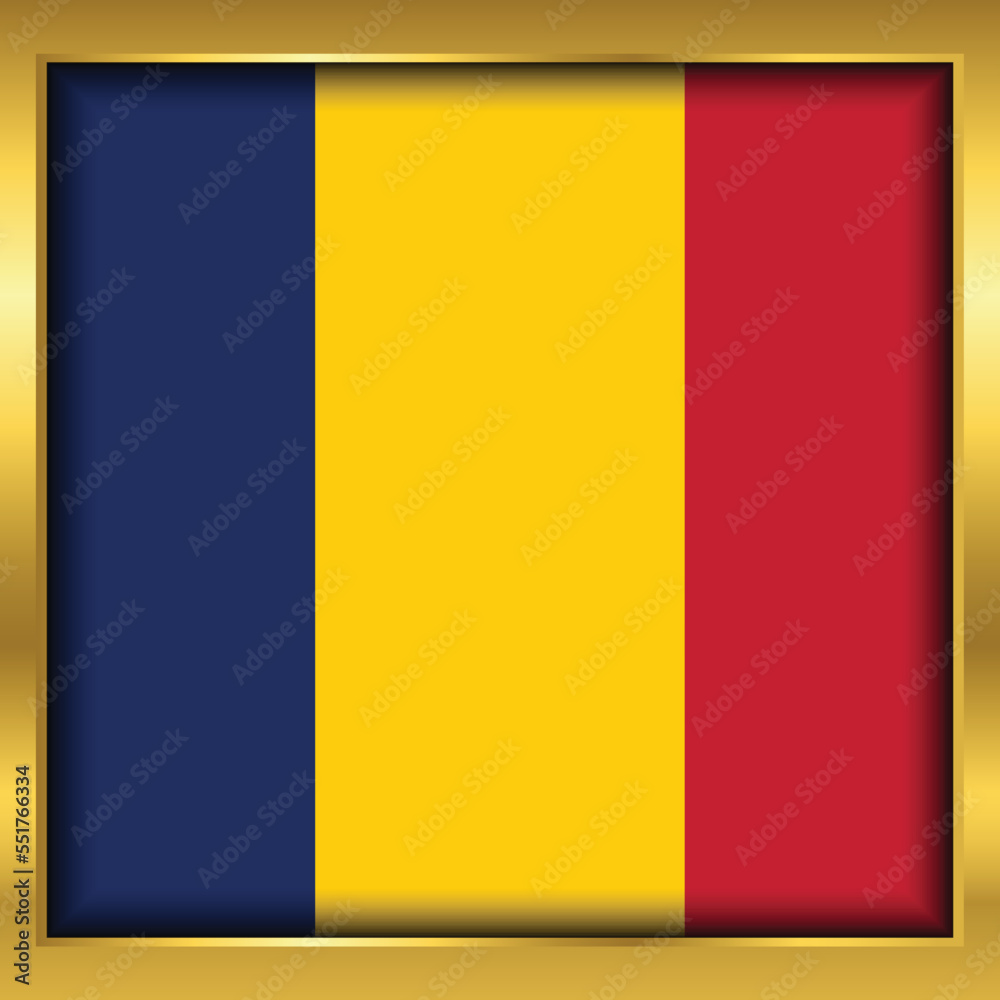 Chad Flag,Chad flag golden square button,Vector illustration eps10. Chad Flag,Chad flag golden square button,Vector illustration eps10.