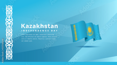 Banner illustration of Kazakhstan independence day celebration with text space. Waving flag and hands clenched. Vector illustration.