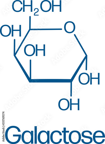 Galactose sugar chemical molecule skeletal. PNG formula structure. 
