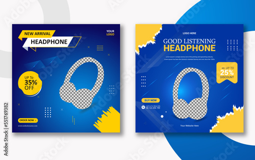 blue color headphone social media banner design! web banner