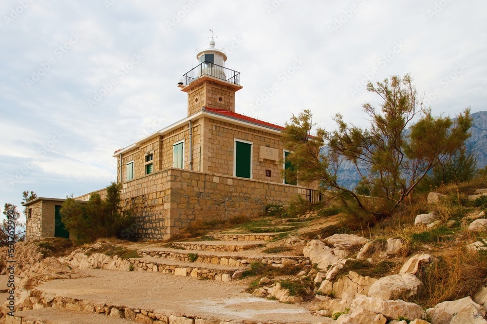 The lighthouse of St. Peter on the Makarska Riviera in Croatia.