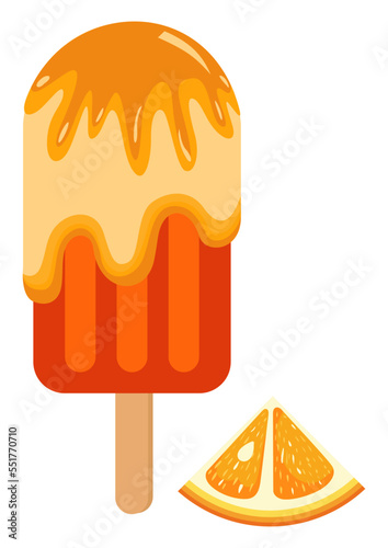 Delicious ice cream on a stick with orange