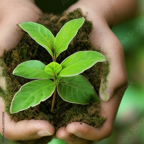 Plant in hands. Nature and sustainability background