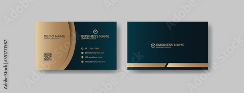 Dark blue and golden modern corporate business card template design. Simple clean creative business card template