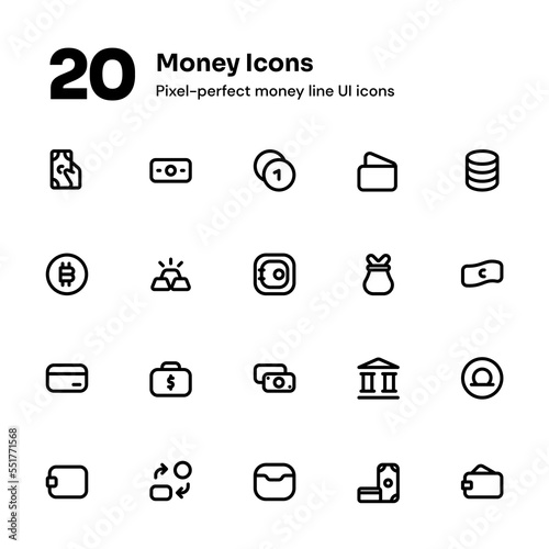 Money pixel-perfect line icons suitable for website and mobile apps ui design