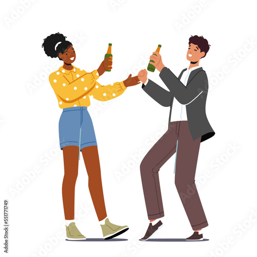 Happy People Drink on Party Concept. Office Workers or Friends Joy, Cheerful Corporate Employees Young Characters