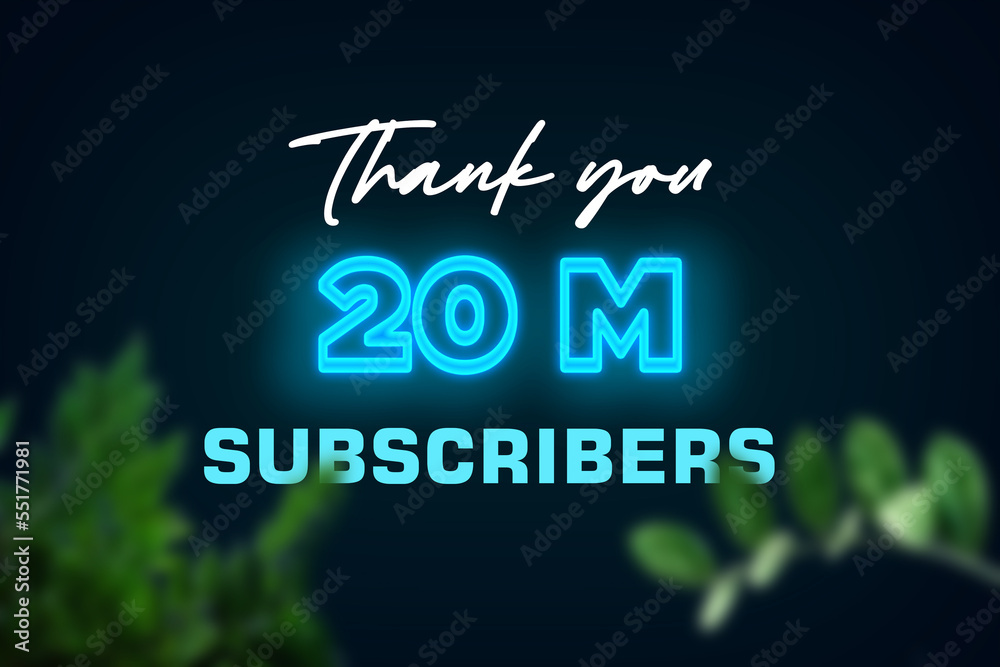 20 Million subscribers celebration greeting banner with Glow Design