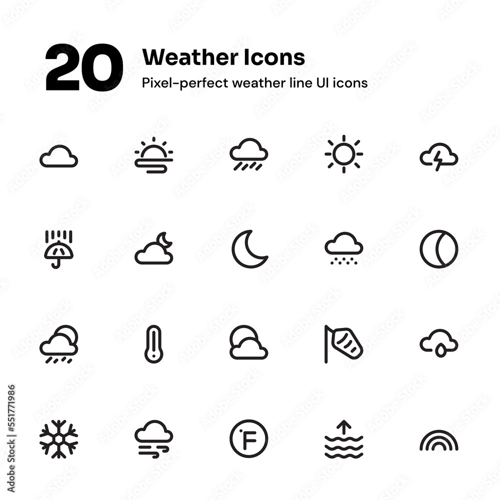 Weather pixel-perfect line icons suitable for website and mobile apps ui design Weather pixel-perfect line icons suitable for website and mobile apps ui design