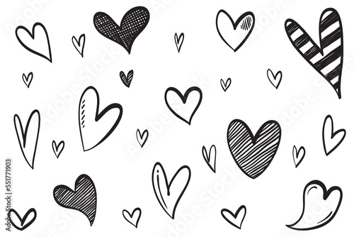 Doodle Hearts, hand drawn love hearts. Vector illustration.