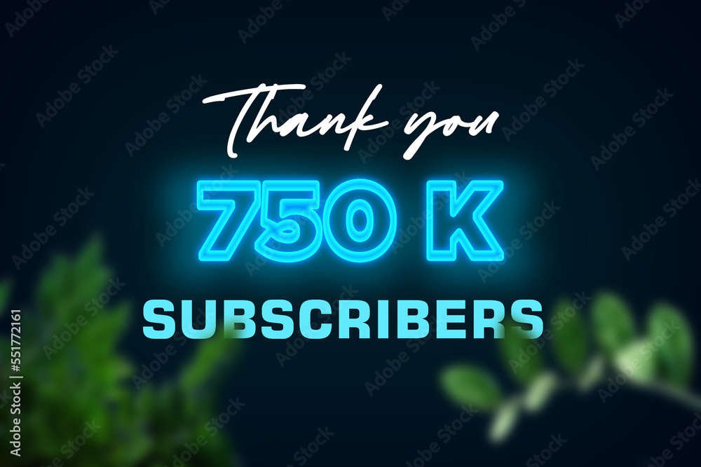 750 K  subscribers celebration greeting banner with Glow Design